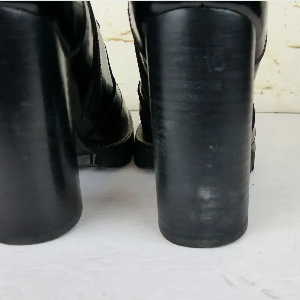 Jeffrey Campbell Legion Boot Women 8.5M Black Leather Heel Lace Zip Lug Ankle - Picture 8 of 13